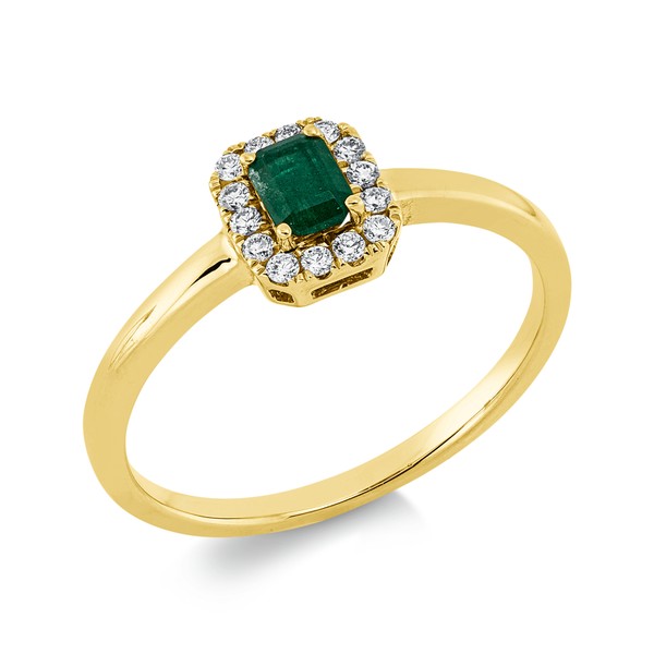 Ring aus 750 Gelbgold Smaragd 14 Brillanten 0.1ct