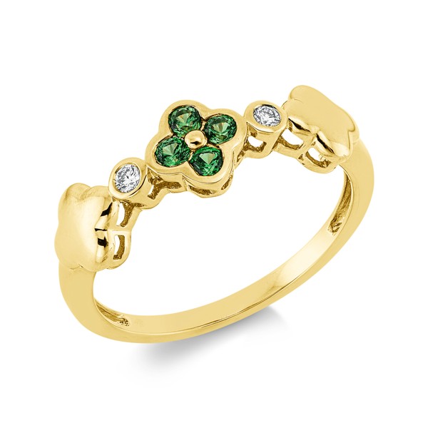Ring aus 750 Gelbgold 4 Tsavorithe 14 Brillanten 0.1ct