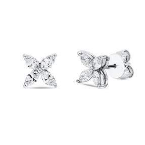 Ohrstecker aus 750 Weißgold 8 Diamanten Navette-Schliff 0,8ct TW-VSI/SI 7,7x7,7mm