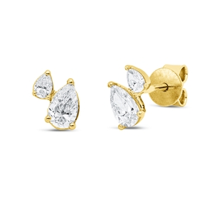 Ohrstecker aus 750 Gelbgold 4 Diamanten Tropfen-Schliff 0,64ct TW-SI 7,6x5,1mm