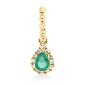Anhänger 750 Gelbgold Smaragd 0,16ct grün 12 Brillanten 0,04ct TW-SI 14,8x5,1mm