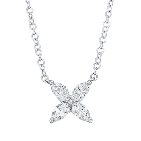 Collier aus 750 Weißgold 4 Diamanten Navette-Schliff 0,46ct TW-VSI/SI L:45cm Collier aus 750 Weißgold 4 Diamanten Navette-Schliff 0,46ct TW-VSI/SI L:45cm