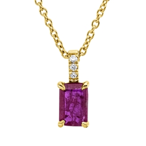 Collier aus 750 Gelbgold Rubin 0,63ct rot 3 Brillanten 0,02ct TW-SI L:45cm Collier aus 750 Gelbgold Rubin 0,63ct rot 3 Brillanten 0,02ct TW-SI L:45cm
