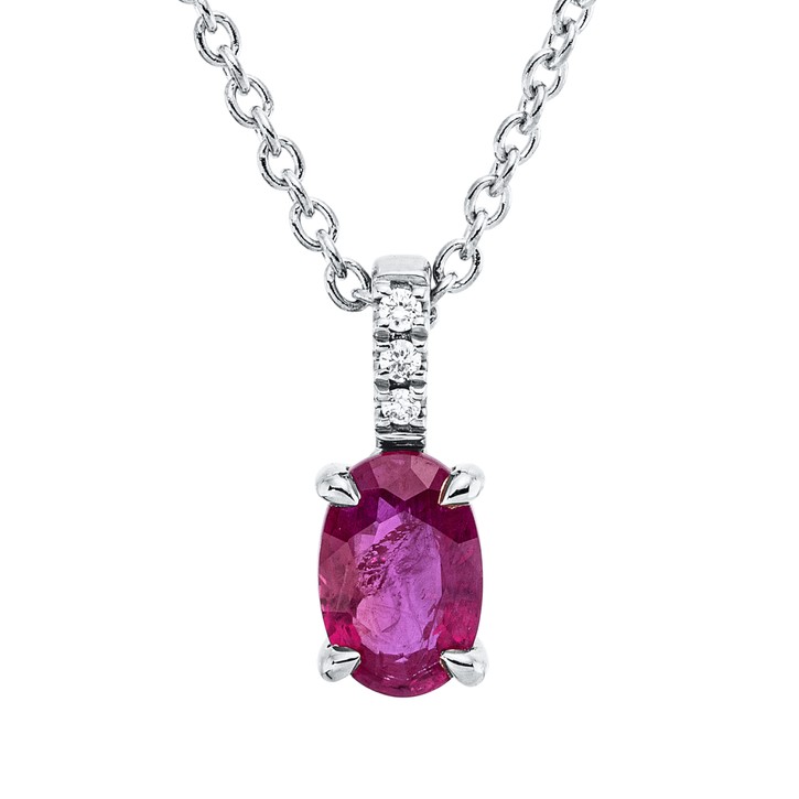 Collier aus 750 Weißgold Rubin 3 Brillanten 0.02ct