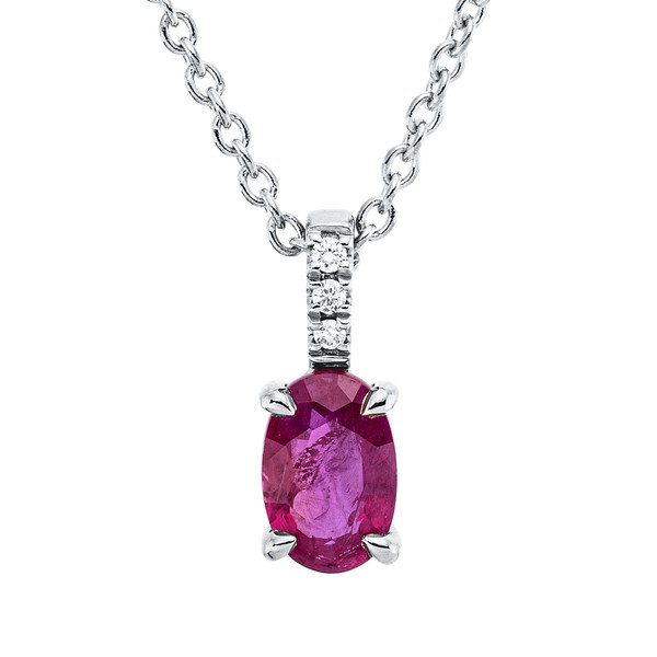 Collier aus 750 Weißgold Rubin 3 Brillanten 0.02ct