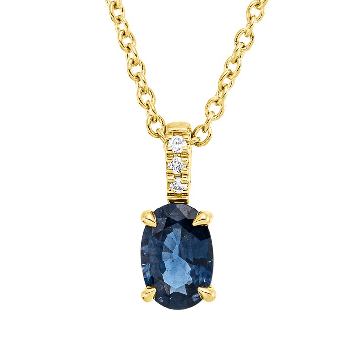 Collier aus 750 Gelbgold Saphir 3 Brillanten 0.02ct