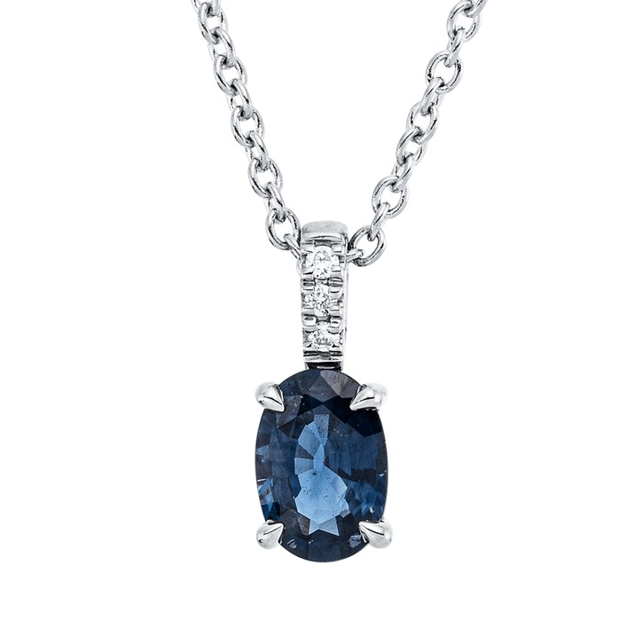 Collier aus 750 Weißgold Saphir 3 Brillanten 0.02ct