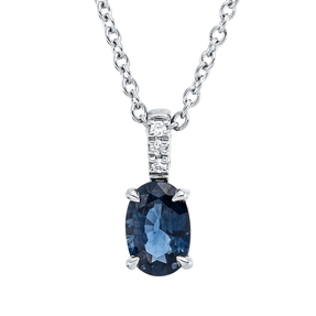 Collier aus 750 Weißgold Saphir 0,44ct blau 3 Brillanten 0,02ct TW-SI L:45cm Collier aus 750 Weißgold Saphir 0,44ct blau 3 Brillanten 0,02ct TW-SI L:45cm