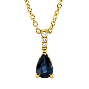 Collier aus 750 Gelbgold Saphir 0,52ct blau 3 Brillanten 0,01ct TW-SI L:45cm