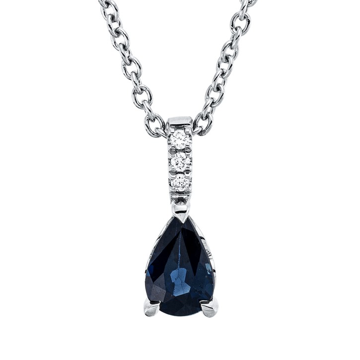 Collier aus 750 Weißgold Saphir 3 Brillanten 0.02ct