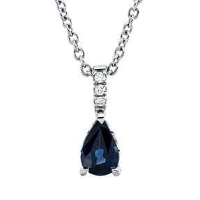 Collier aus 750 Weißgold Saphir 0,59ct blau 3 Brillanten 0,02ct TW-SI L:45cm