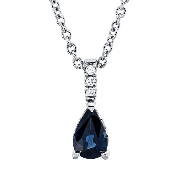 Collier aus 750 Weißgold Saphir 3 Brillanten 0.02ct