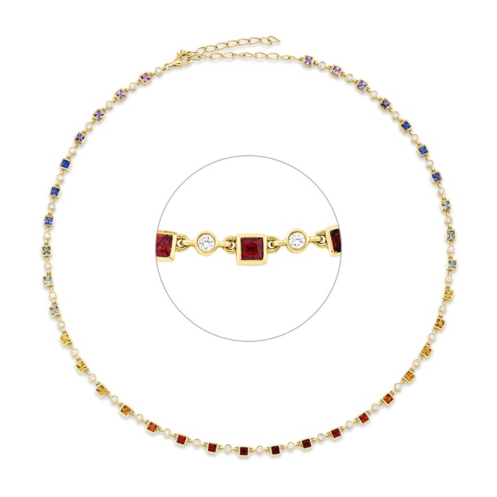 Collier aus 750 Gelbgold 37 Saphire 37 Brillanten 0.98ct