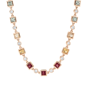 Collier 750 Rotgold 19 Saphire 2,76ct mehrfarbig 20 Brillanten 0,54ct TW-SI L:46cm