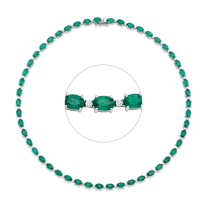Collier aus 750 Weißgold 50 Smaragde 50 Brillanten 1.12ct
