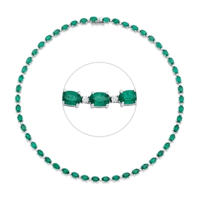 Collier 750 Weißgold 50 Smaragde 21,21ct grün 50 Brillanten 1,12ct TW-PI L:41,9cm