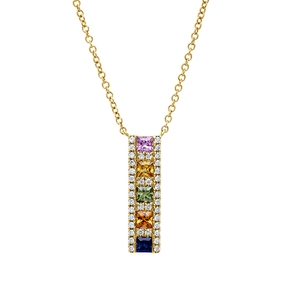 Collier aus 585 Gelbgold 5 Saphire 0,63ct grün 38 Brillanten 0,14ct TW-SI L:45,7cm