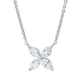 Collier aus 750 Weißgold 4 Diamanten Navette-Schliff 0,39ct TW-SI L:45cm Collier aus 750 Weißgold 4 Diamanten Navette-Schliff 0,39ct TW-SI L:45cm