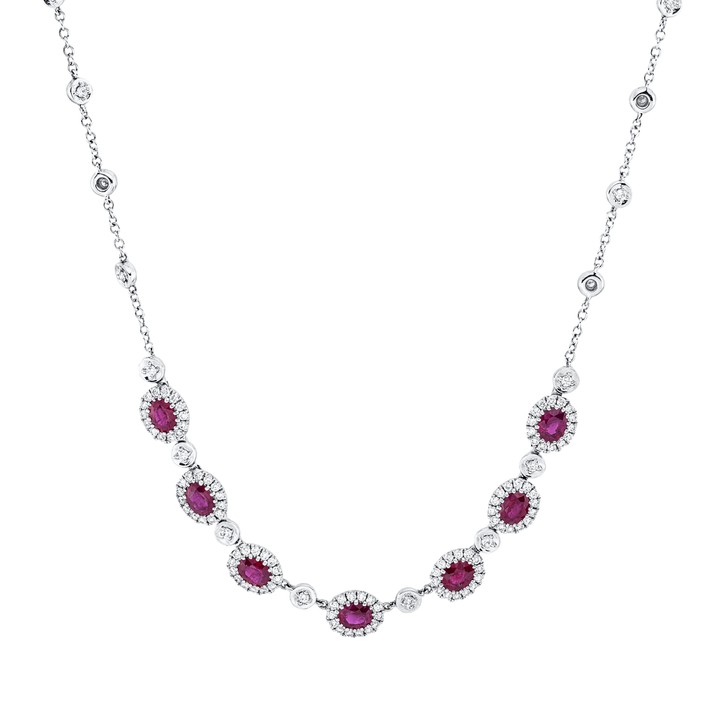 Collier aus 750 Weißgold 7 Rubine 116 Brillanten 1.05ct