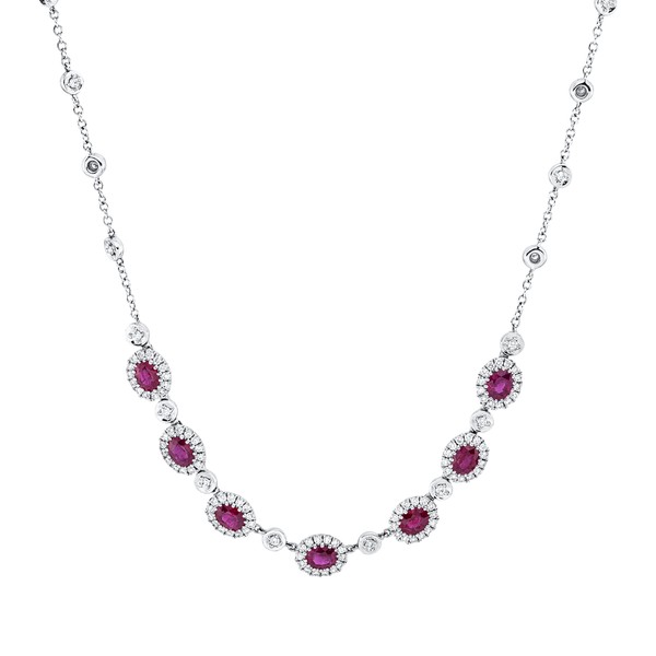 Collier aus 750 Weißgold 7 Rubine 116 Brillanten 1.05ct