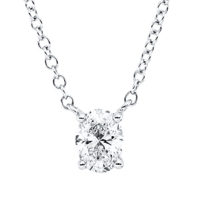 Solitaire Collier aus 750 Weißgold Diamant Oval-Schliff 0,5ct F-VSI L:45,7cm