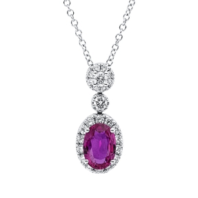 Collier aus 585 Weißgold Rubin 1,02ct rot 24 Brillanten 0,34ct TW-SI L:48,3cm Collier aus 585 Weißgold Rubin 1,02ct rot 24 Brillanten 0,34ct TW-SI L:48,3cm