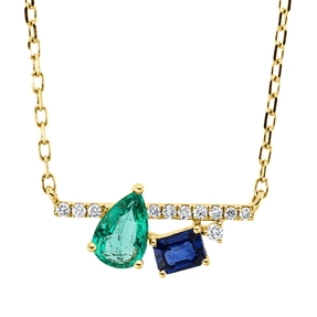 Collier 750 Gelbgold 2 Smaragde 0,56ct grün 11 Brillanten 0,06ct TW-PI L:45,7cm
