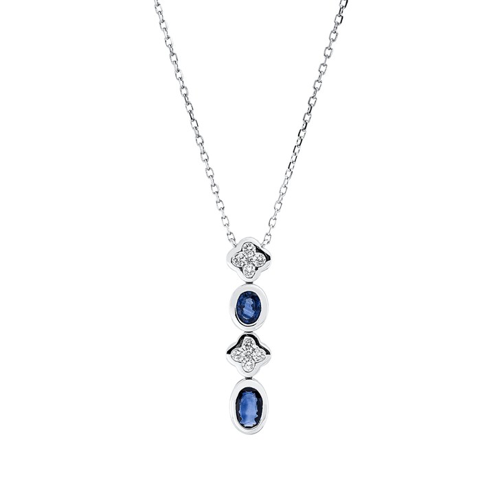 Collier aus 750 Weißgold 2 Saphire 10 Brillanten 0.15ct
