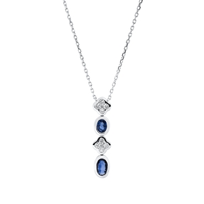 Collier aus 750 Weißgold 2 Saphire 0,55ct blau 10 Diamanten 0,15ct TW-SI L:45cm Collier aus 750 Weißgold 2 Saphire 0,55ct blau 10 Diamanten 0,15ct TW-SI L:45cm