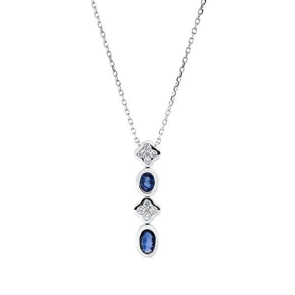Collier aus 750 Weißgold 2 Saphire 10 Brillanten 0.15ct