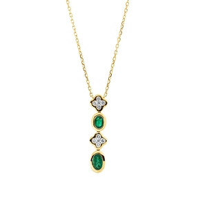 Collier aus 750 Gelbgold 2 Smaragde 0,39ct grün 10 Diamanten 0,15ct TW-SI L:45cm