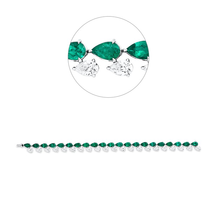 Armband aus 750 Weißgold 21 Smaragde 21 Diamanten 6.48ct