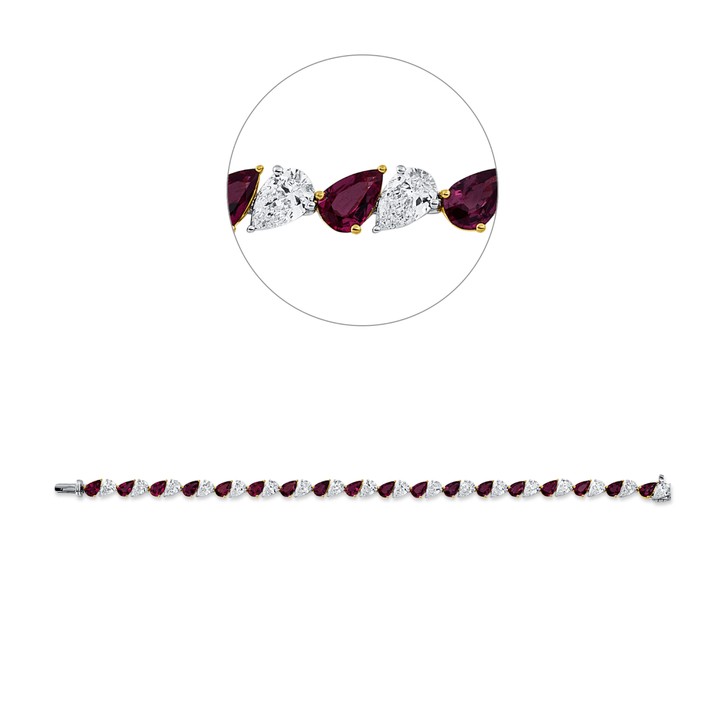 Armband aus 750 Gold gelb weiß 18 Rubine 18 Diamanten 5.79ct