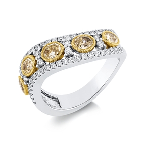 Ring aus 750 Gold gelb/weiß 59 Diamanten 1,25ct W-PI B:7mm