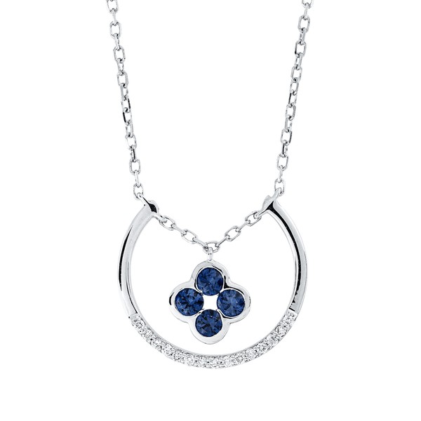 Collier aus 750 Weißgold 4 Saphire 15 Brillanten 0.04ct