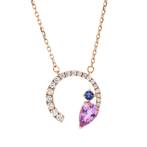 Collier aus 750 Rotgold 2 Saphire 0,59ct blau 19 Diamanten 0,18ct TW-SI L:45cm Collier aus 750 Rotgold 2 Saphire 0,59ct blau 19 Diamanten 0,18ct TW-SI L:45cm