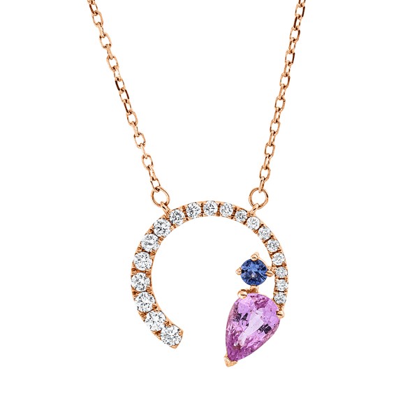 Collier aus 750 Rotgold 2 Saphire 19 Brillanten 0.18ct
