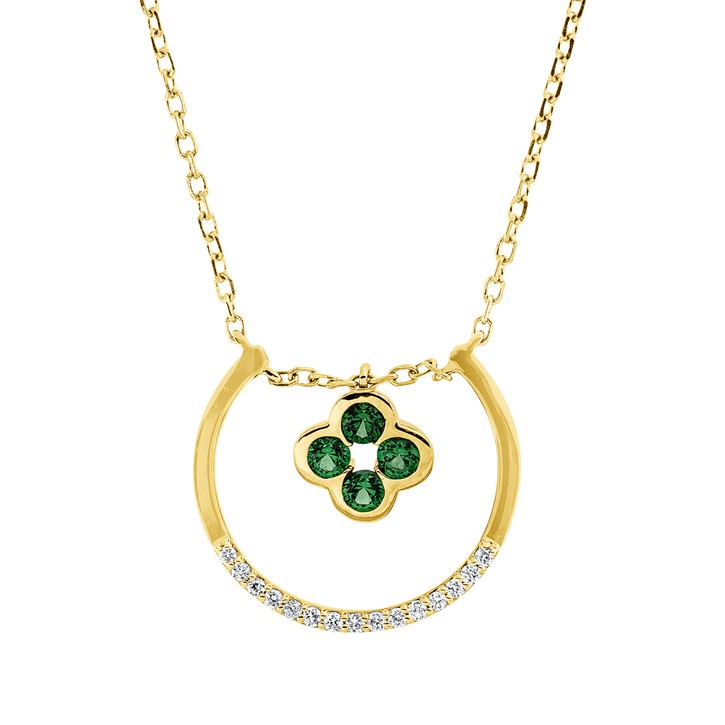 Collier aus 750 Gelbgold 4 Tsavorithe 15 Brillanten 0.04ct