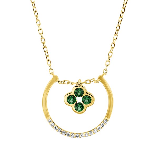 Collier aus 750 Gelbgold 4 Tsavorithe 15 Brillanten 0.04ct
