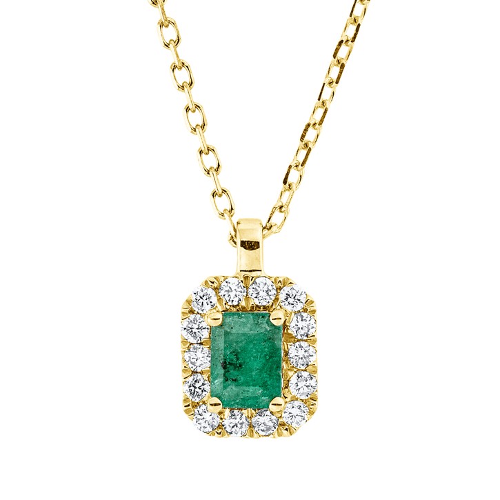 Collier aus 750 Gelbgold Smaragd 14 Brillanten 0.09ct