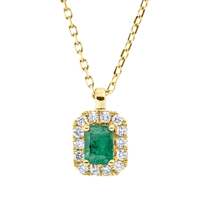 Collier aus 750 Gelbgold Smaragd 0,18ct grün 14 Brillanten 0,09ct TW-SI L:45cm Collier aus 750 Gelbgold Smaragd 0,18ct grün 14 Brillanten 0,09ct TW-SI L:45cm