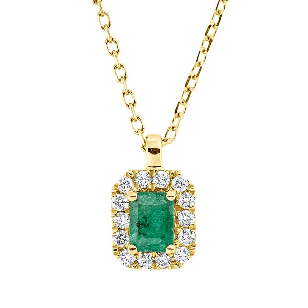 Collier aus 750 Gelbgold Smaragd 14 Brillanten 0.09ct