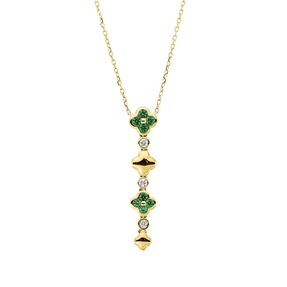 Collier aus 750 Gelbgold 8 Tsavorithe 0,28ct grün 3 Brillanten 0,05ct TW-SI L:45cm
