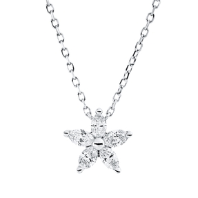 Collier Stern aus 750 Weißgold 5 Diamanten Navette-Schliff 0,27ct TW-VSI L:45cm Collier Stern aus 750 Weißgold 5 Diamanten Navette-Schliff 0,27ct TW-VSI L:45cm
