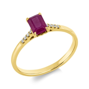 Ring aus 750 Gelbgold Rubin 0,82ct rot 8 Brillanten 0,04ct TW-SI B:6,3mm