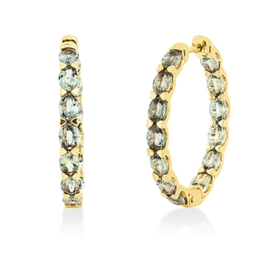 Creolen aus 750 Gold Gelbgold 26 Saphire 6,28ct grün 27,1x3,3mm