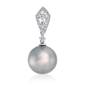 Anhänger aus 750 Weißgold Tahiti-Perle 10,5mm silber 23 Brillanten 0,27ct W-SI