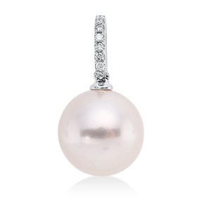 Anhänger aus 750 Weißgold Süßwasser-Perle 11mm weiß 9 Brillanten 0,06ct TW-SI