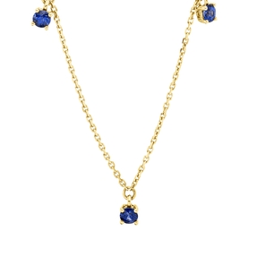 Collier aus 750 Gold Gelbgold 5 Saphire 0,92ct blau L:43,2cm