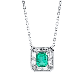 Collier aus 750 Weißgold Smaragd 0,32ct grün mit Diamanten L:45,7cm